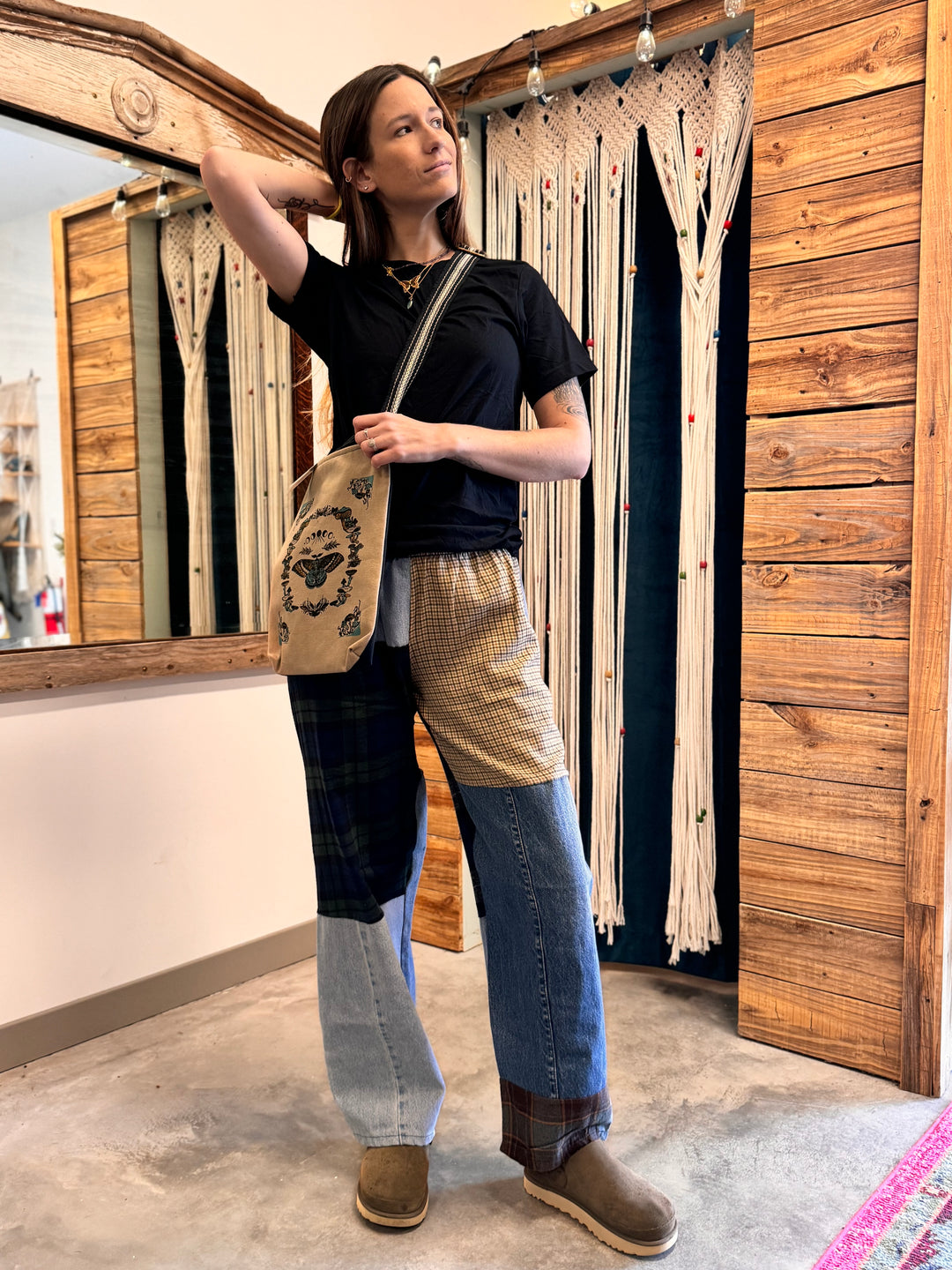 Flannel & Denim Combo Pants - S/M