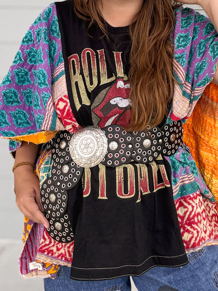 Western Boho Embellished Circle Belt with Eyelet Accents