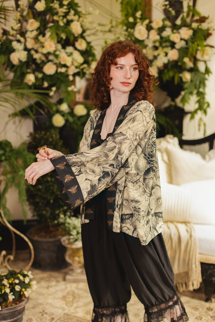 Honey &amp; The Moon Pixie Duster Crop Kimono w/ Florals &amp; Bees