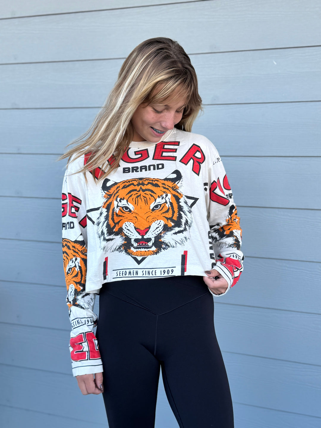Tiger Cotton Long Sleeve Crop Top