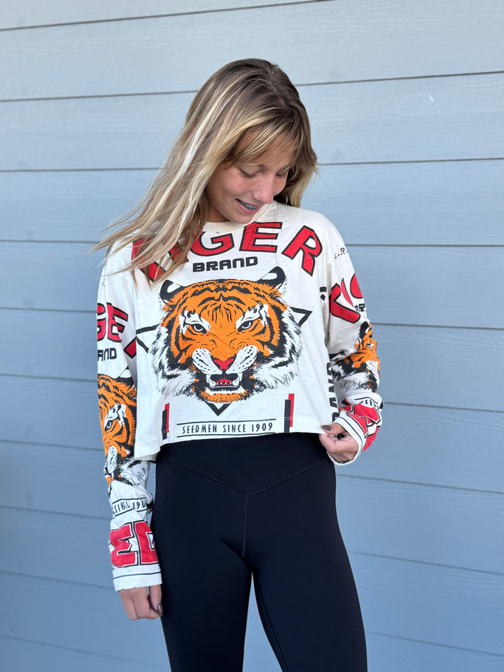 Tiger Cotton Long Sleeve Crop Top