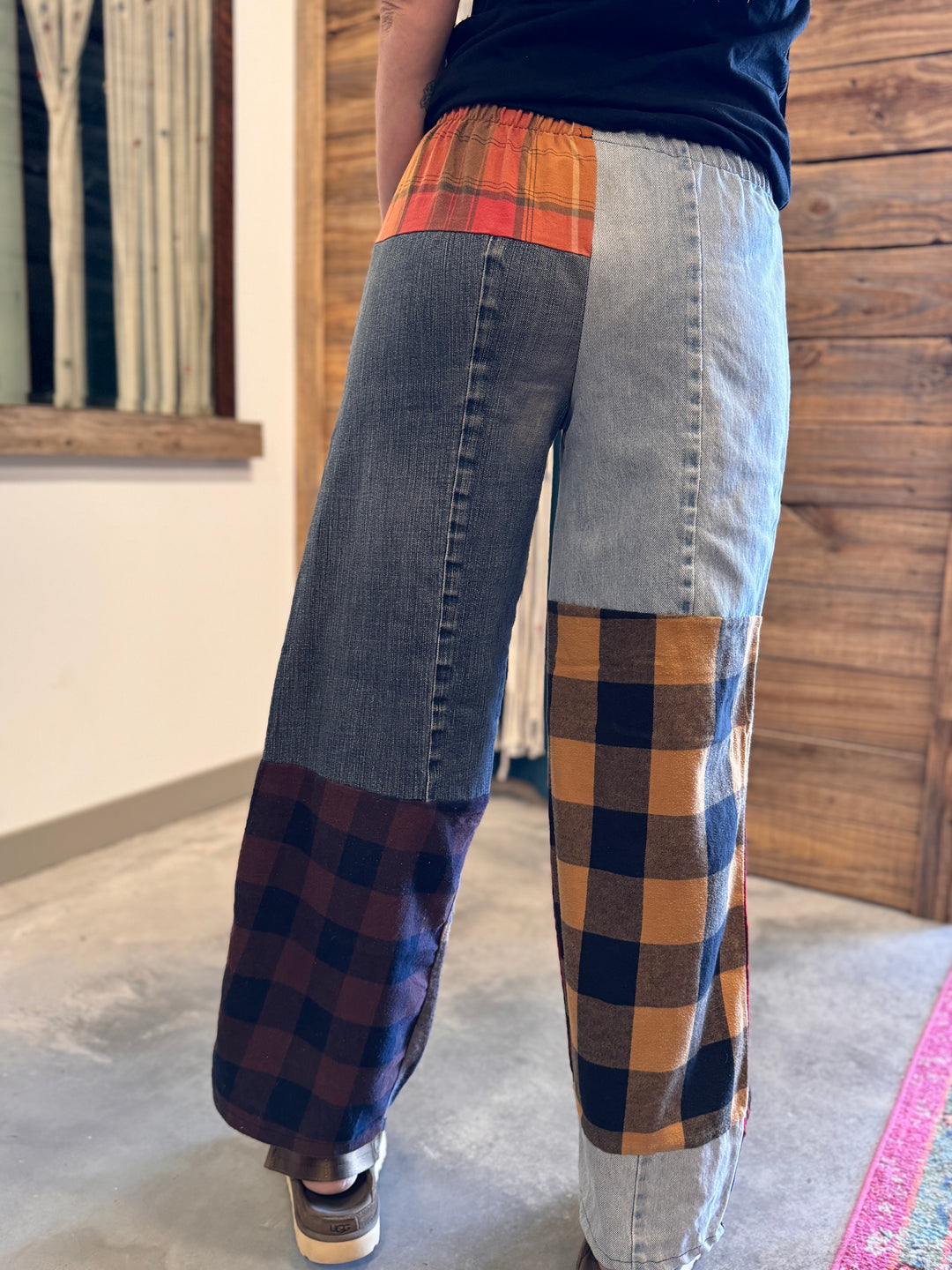 Flannel & Denim Combo Pants - S/M