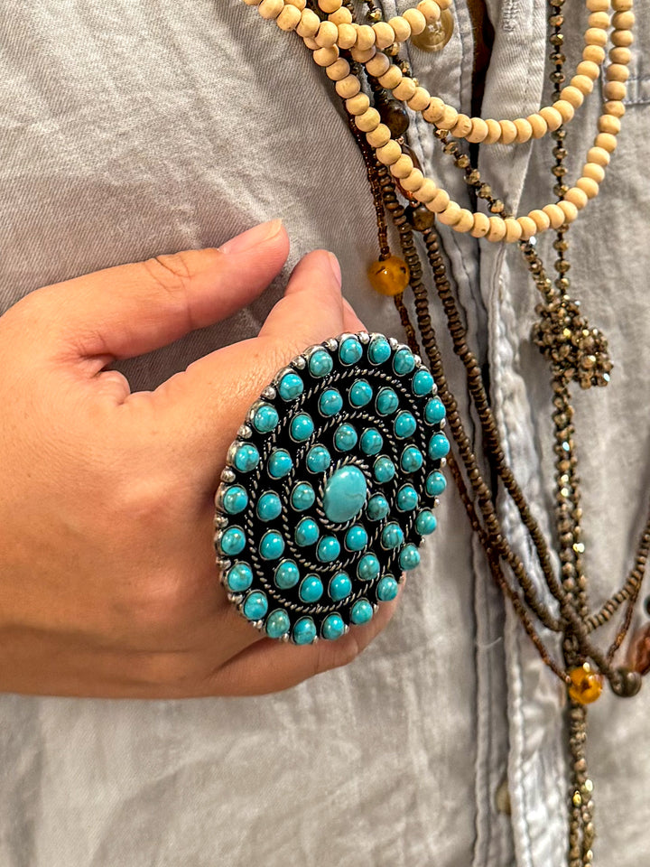 Western Large Circle with Stone Cuff Ring