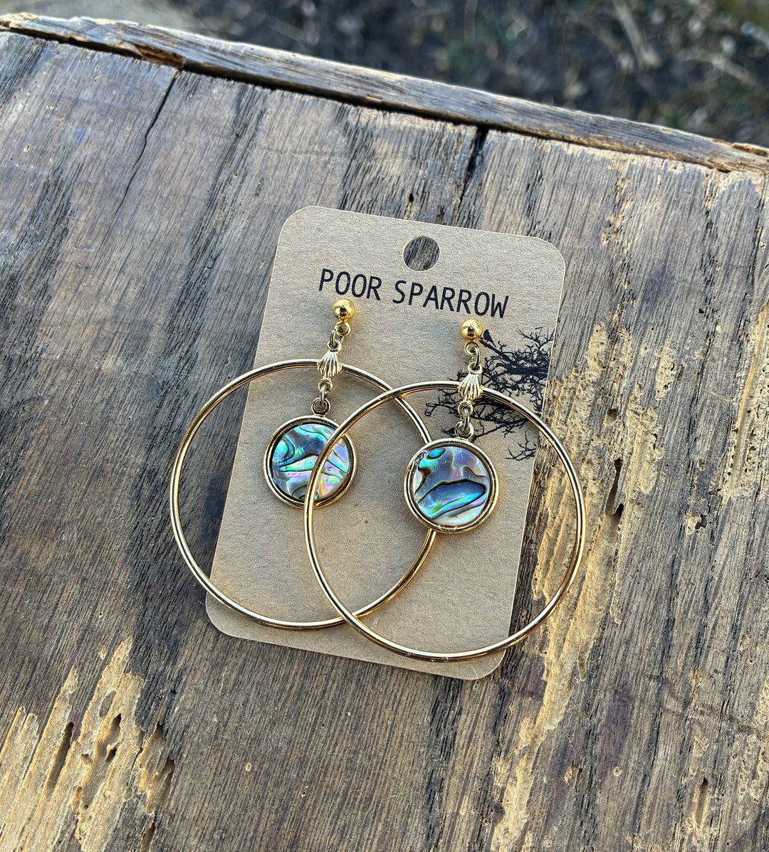 Abalone Shell &amp; Gold Hoop Earrings