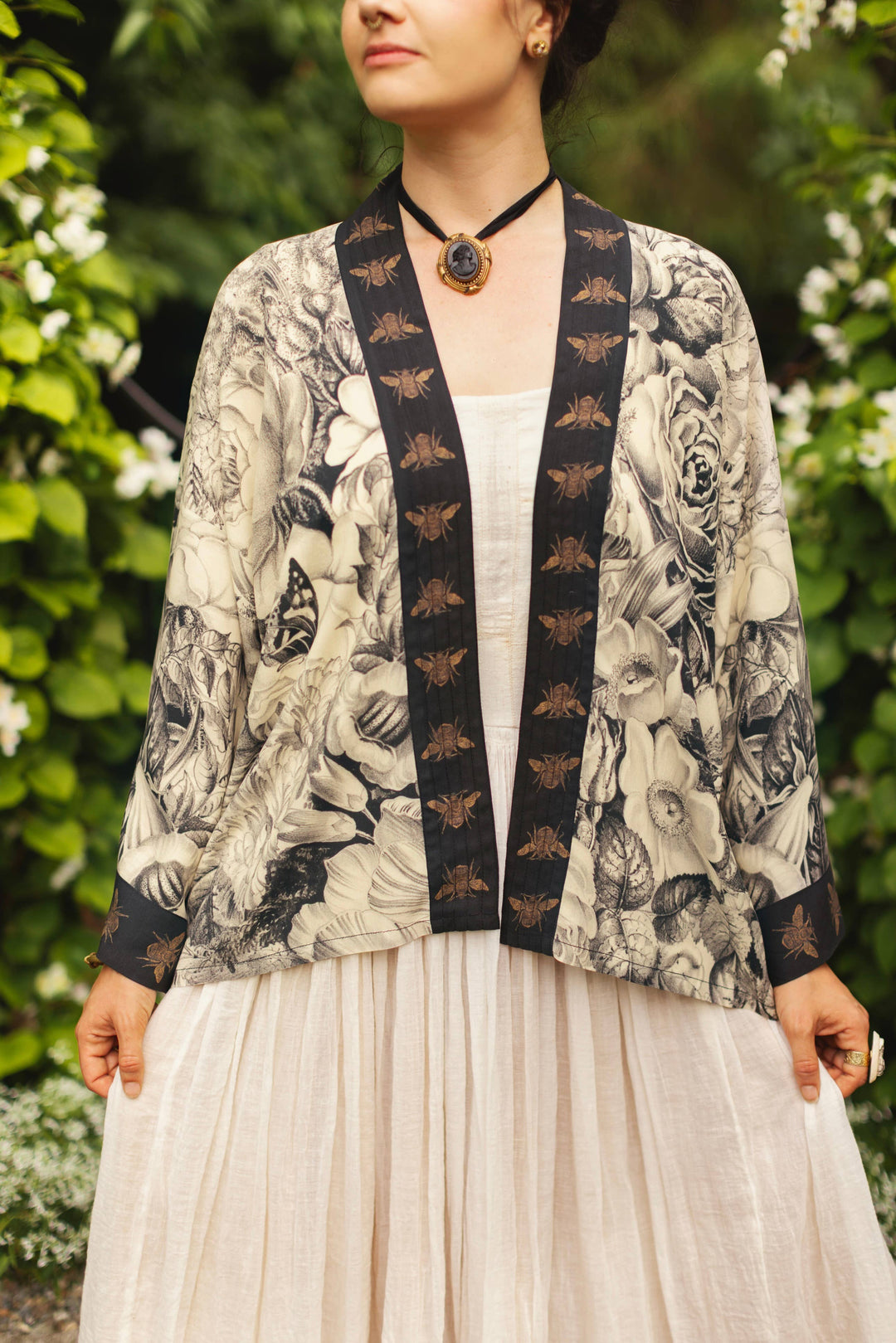 Honey &amp; The Moon Pixie Duster Crop Kimono w/ Florals &amp; Bees