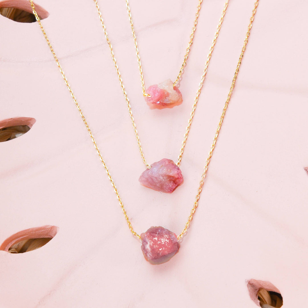 Dainty Raw Crystal 14K Gold, Silver Birthstone Necklace