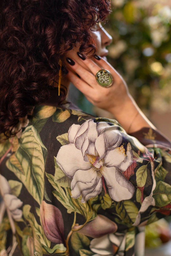 Fleur De Lune Pixie Duster Crop Kimono w/ Florals &amp; Bees