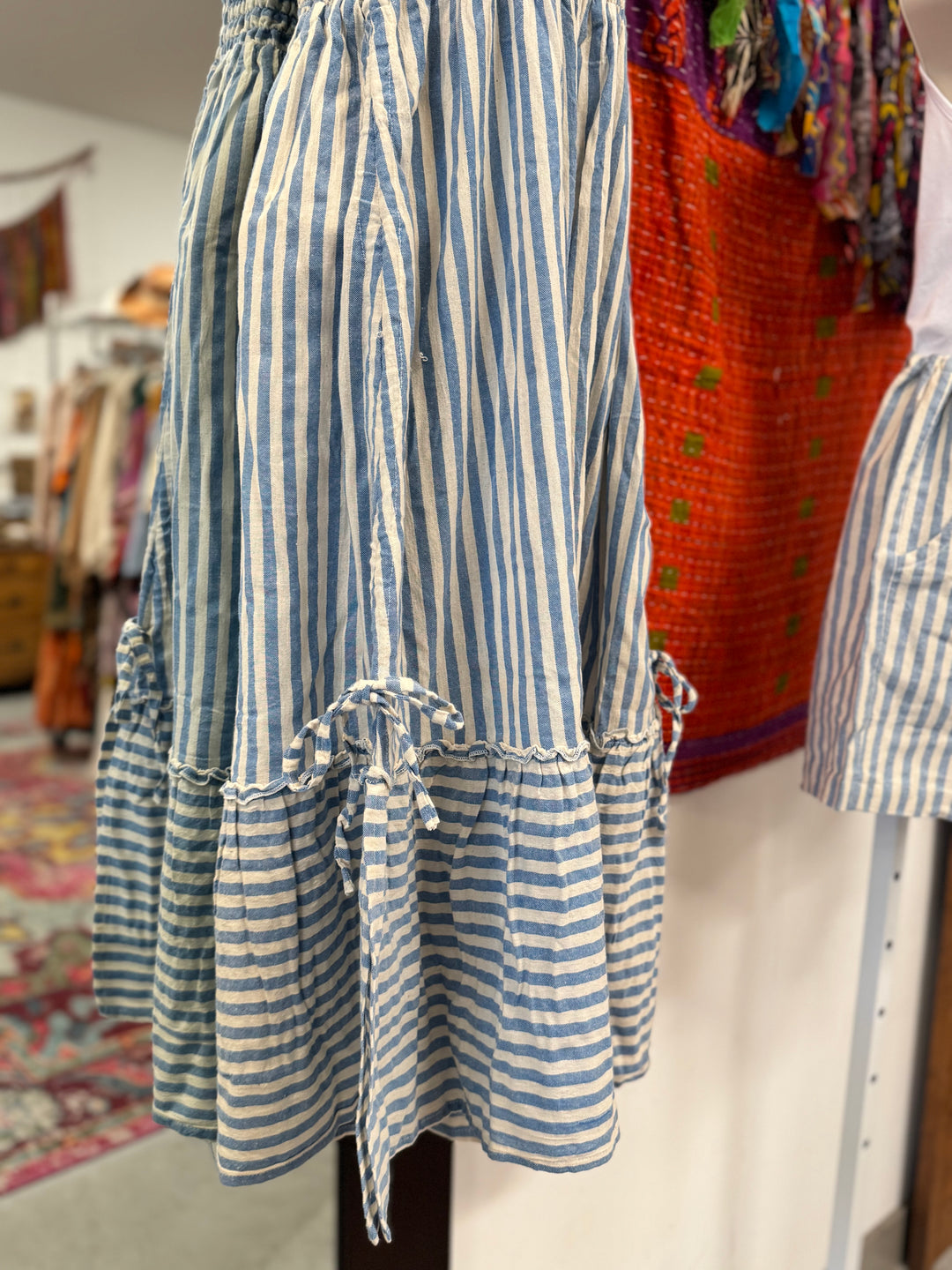 Convertible Drawstring Striped Dress