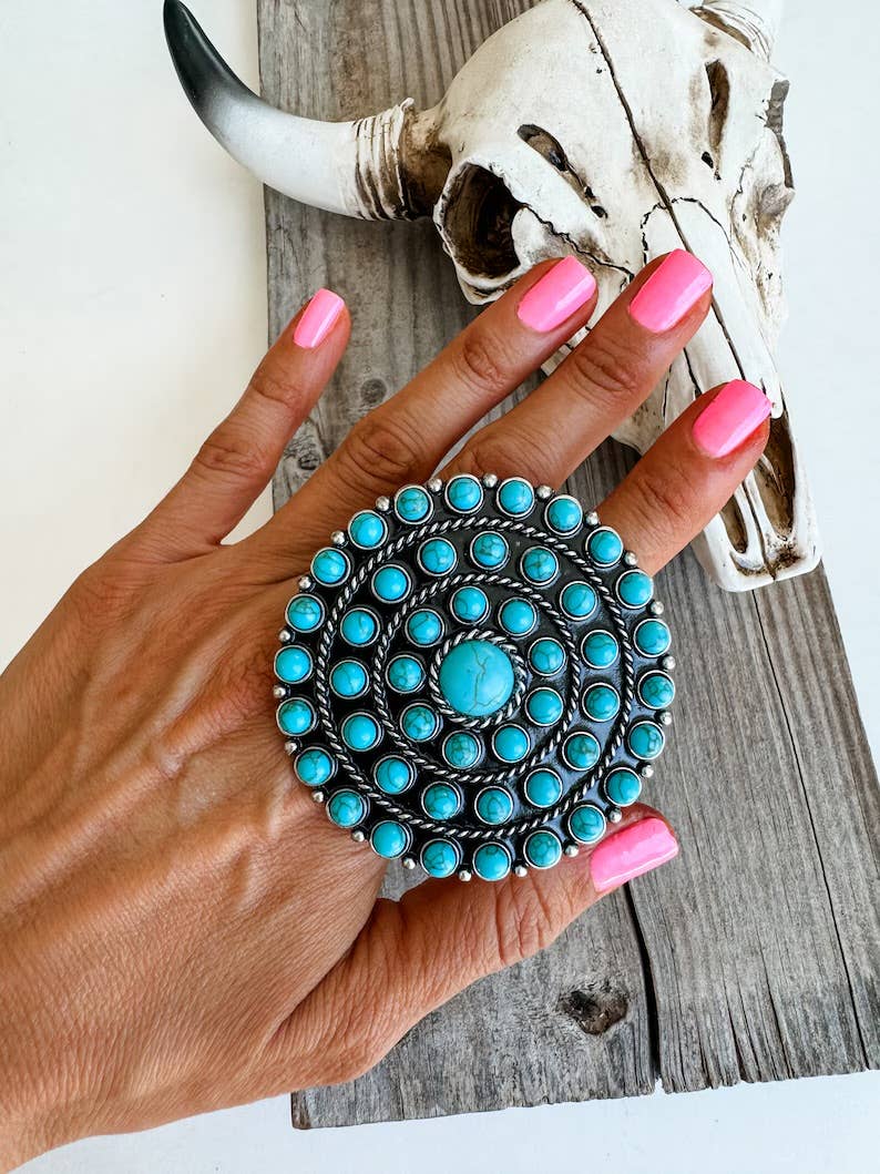 Western Large Circle with Stone Cuff Ring