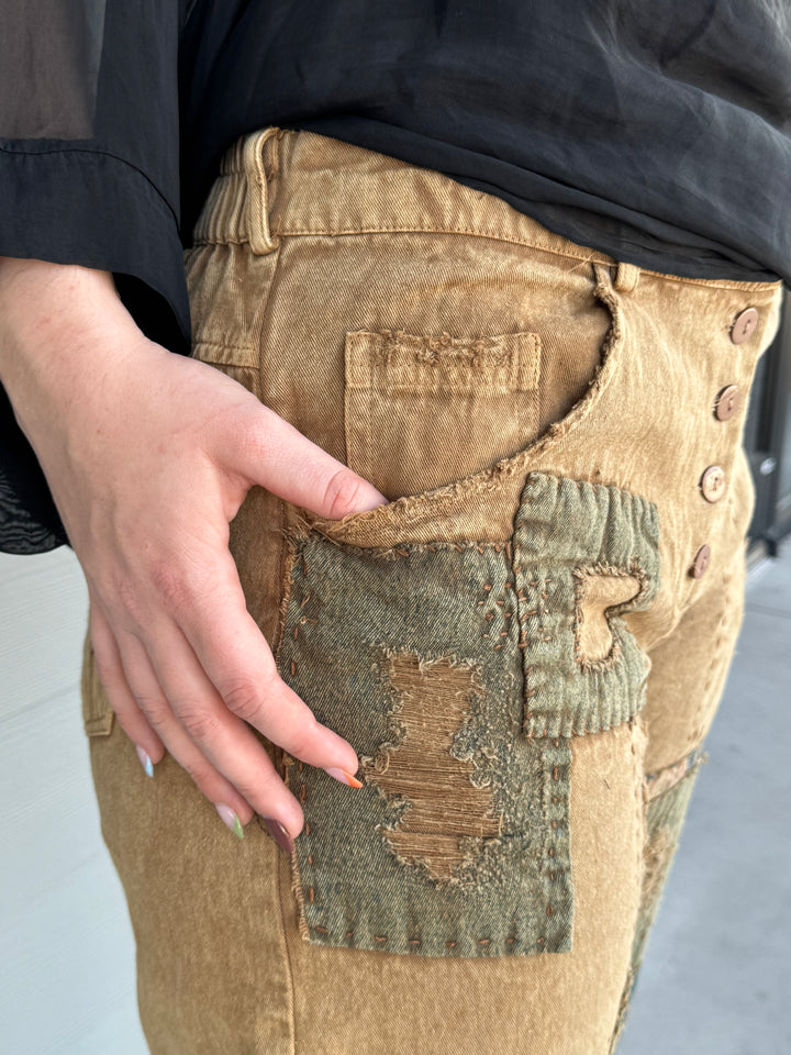 Khaki Heart Patchwork Pants - Paper Lace