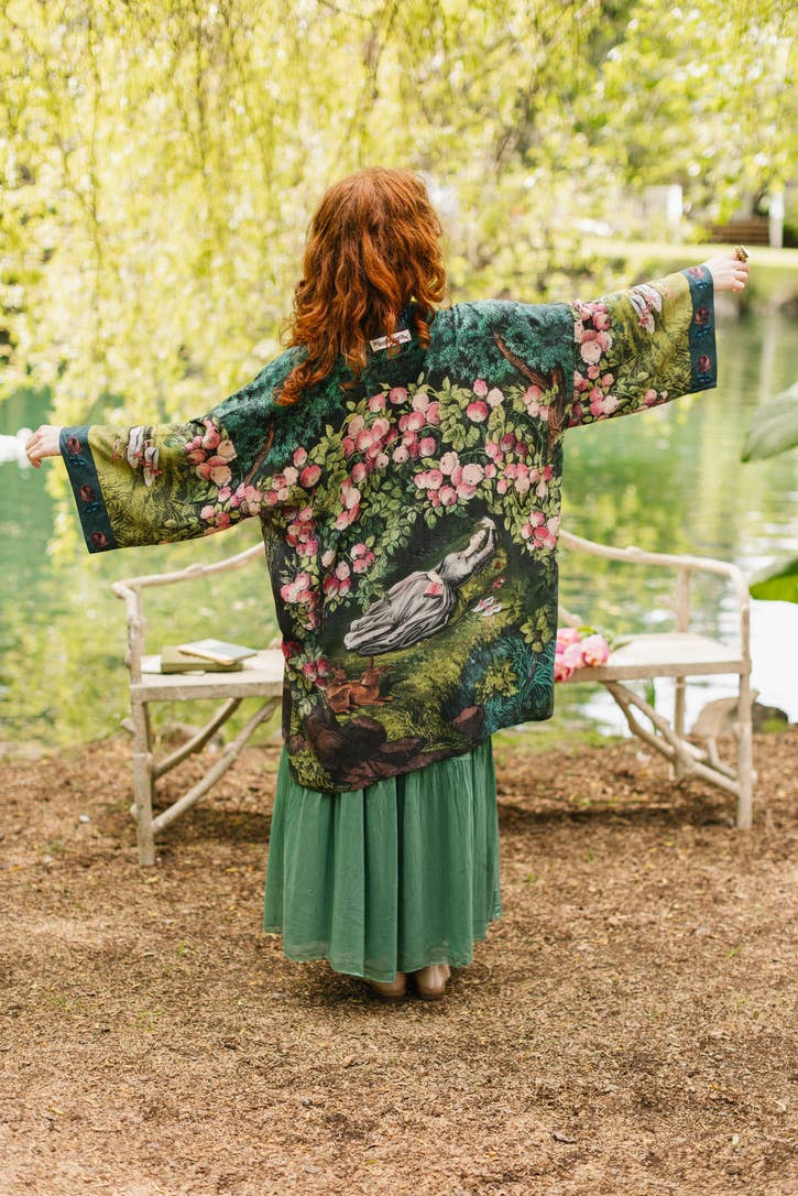 The Daydreamer Matinée Duster Kimono w/ Roses &amp; Rabbits