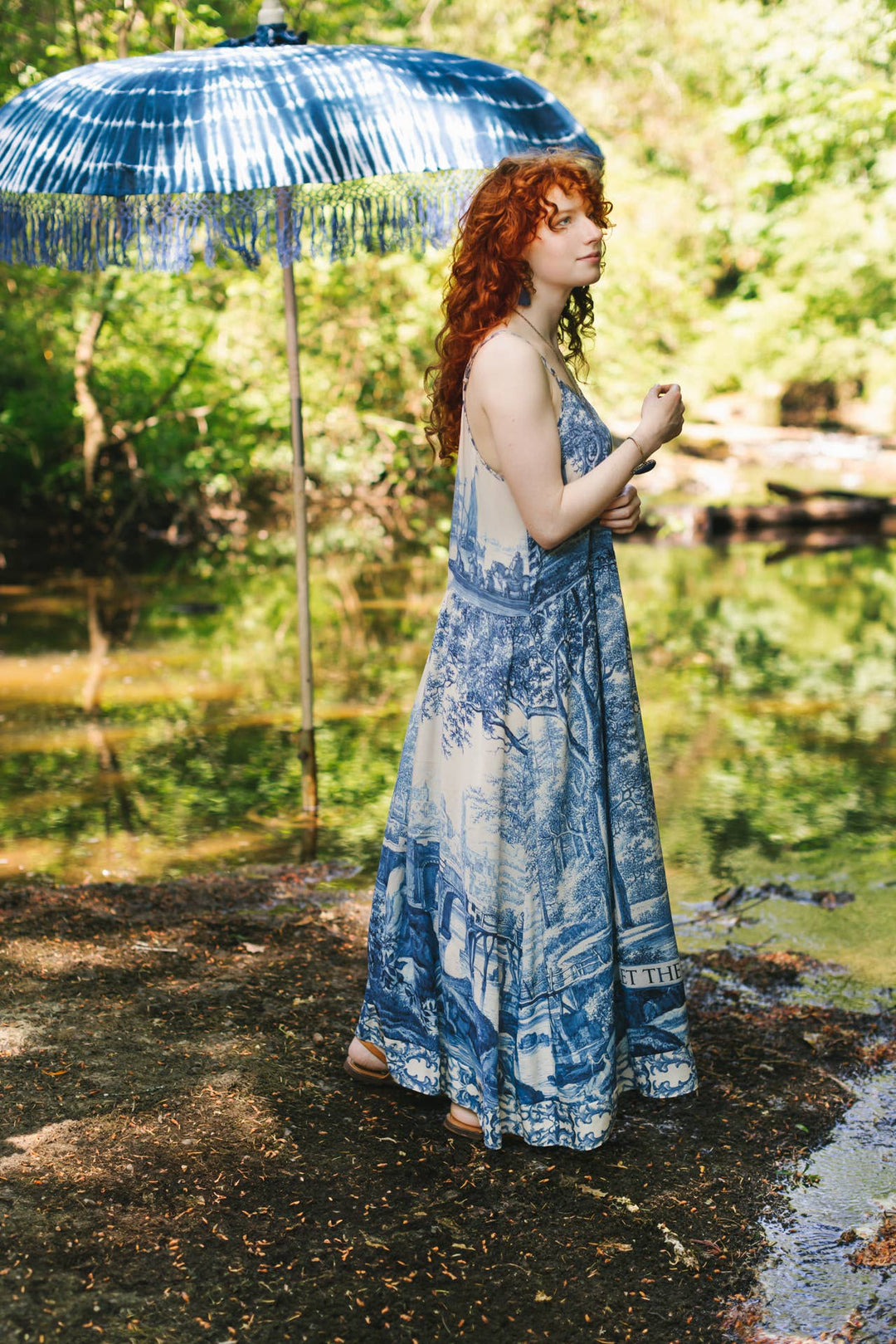 Let The Light In Bohéme Long Bamboo Slip Dress w Delft Print