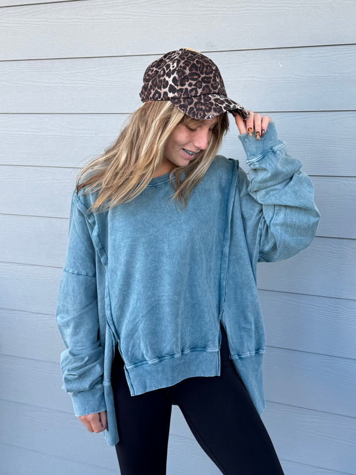 Mineral Wash Hi Lo Sweatshirt with side slits