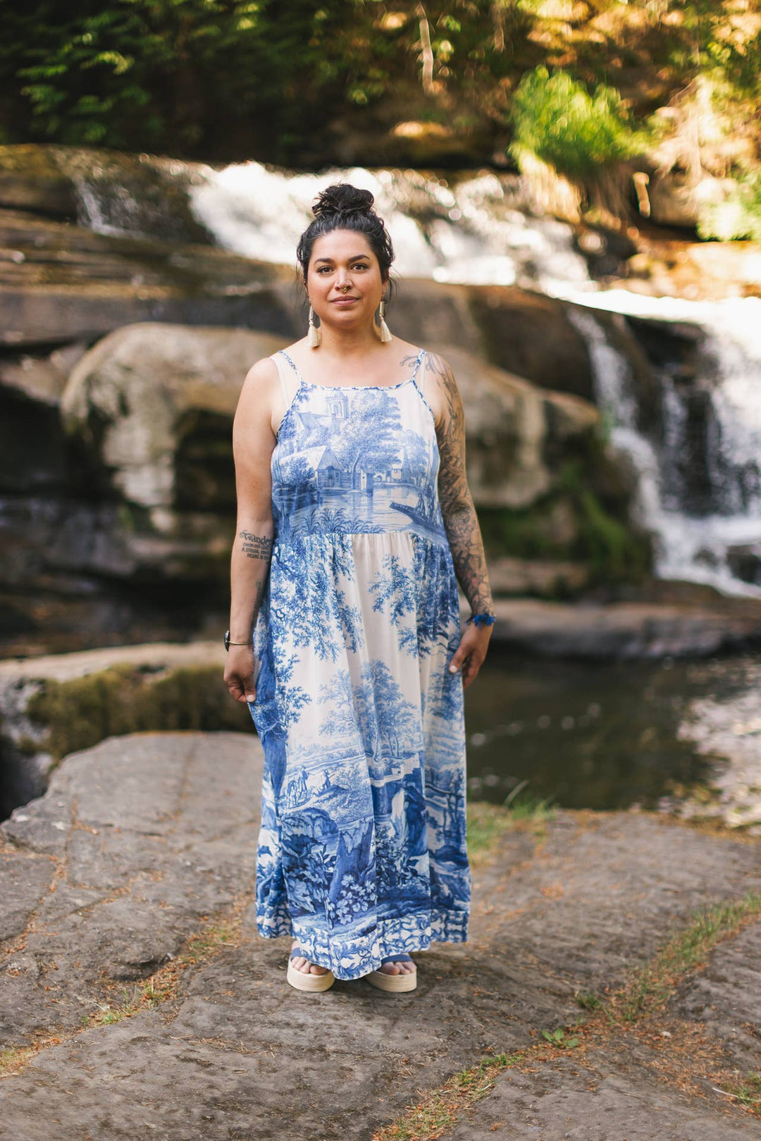 Let The Light In Bohéme Long Bamboo Slip Dress w Delft Print