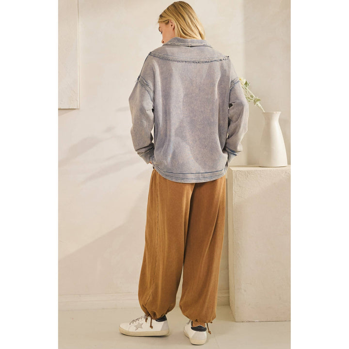 Washed Raw-edge Henley Pullover