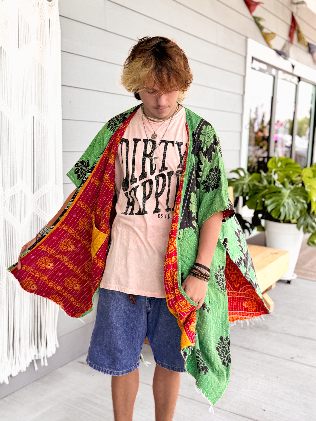 Joyful Rose - Kantha Ruana OOAK