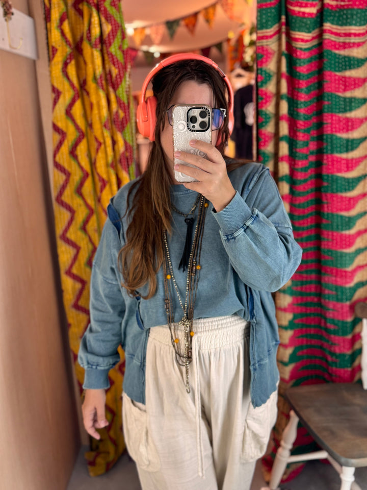Mineral Wash Hi Lo Sweatshirt with side slits