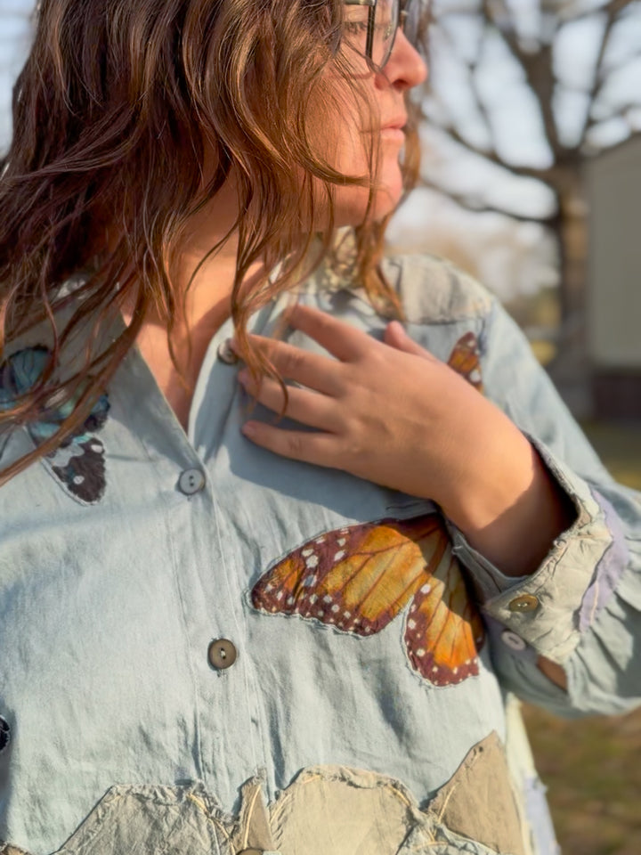Blue Appliqué Jacket with Butterflies