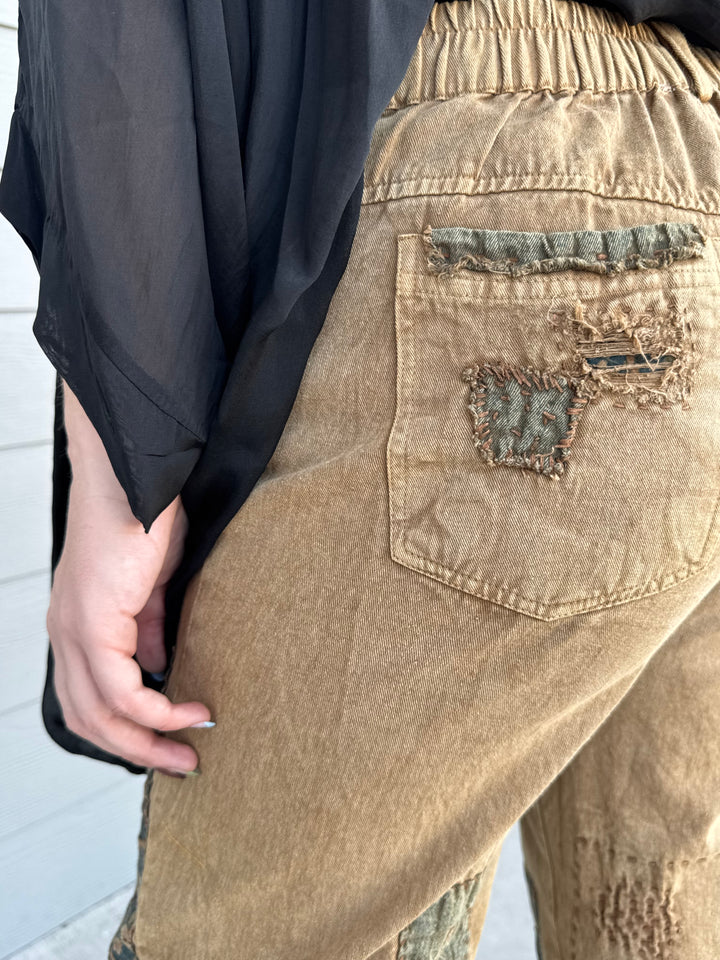 Khaki Heart Patchwork Pants - Paper Lace