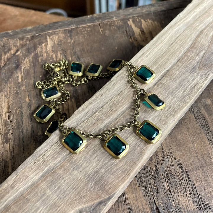 Emerald Jewel Brass Choker Necklace