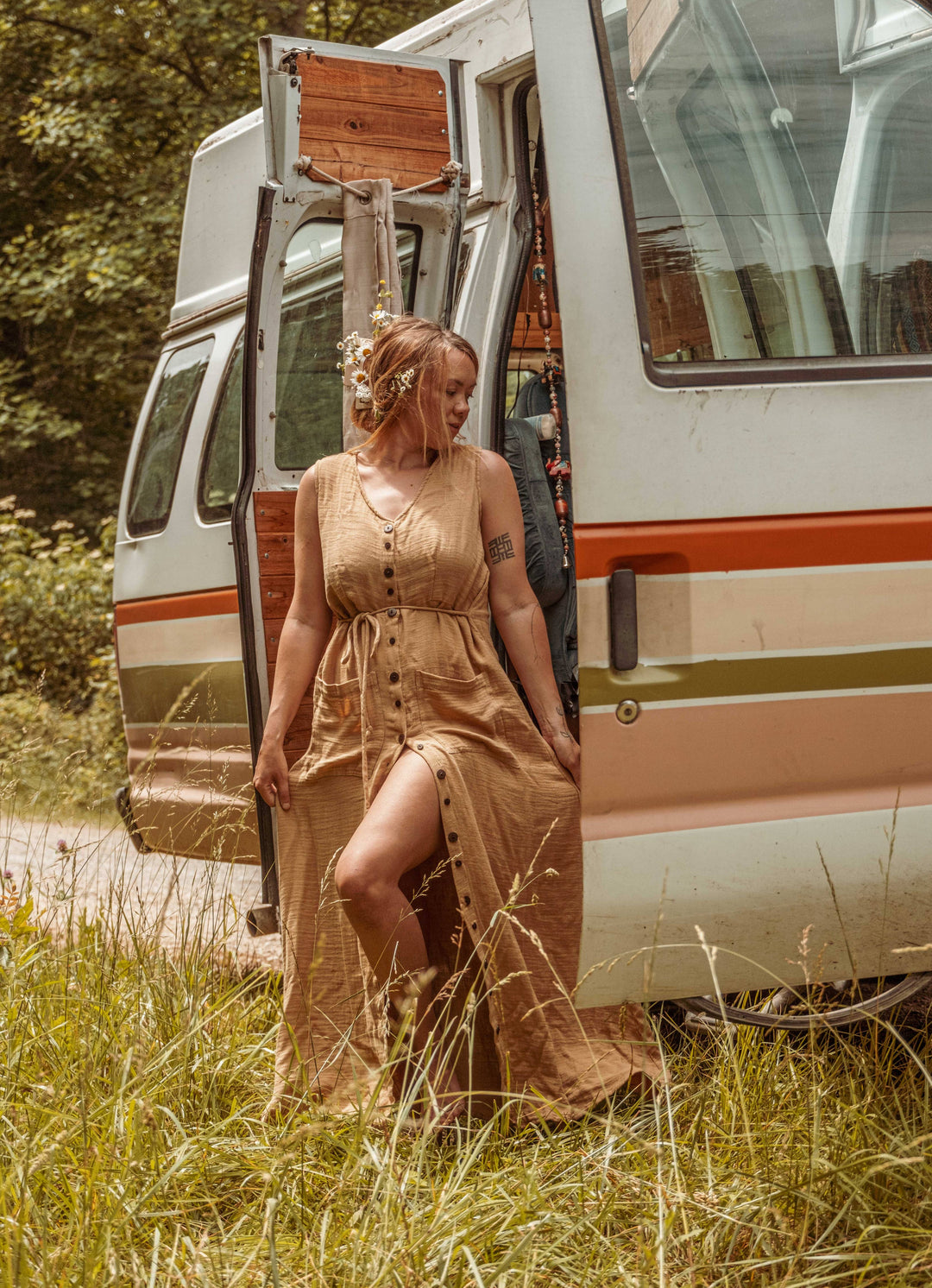 Organic Bamboo Cottage Core Button Down Dress