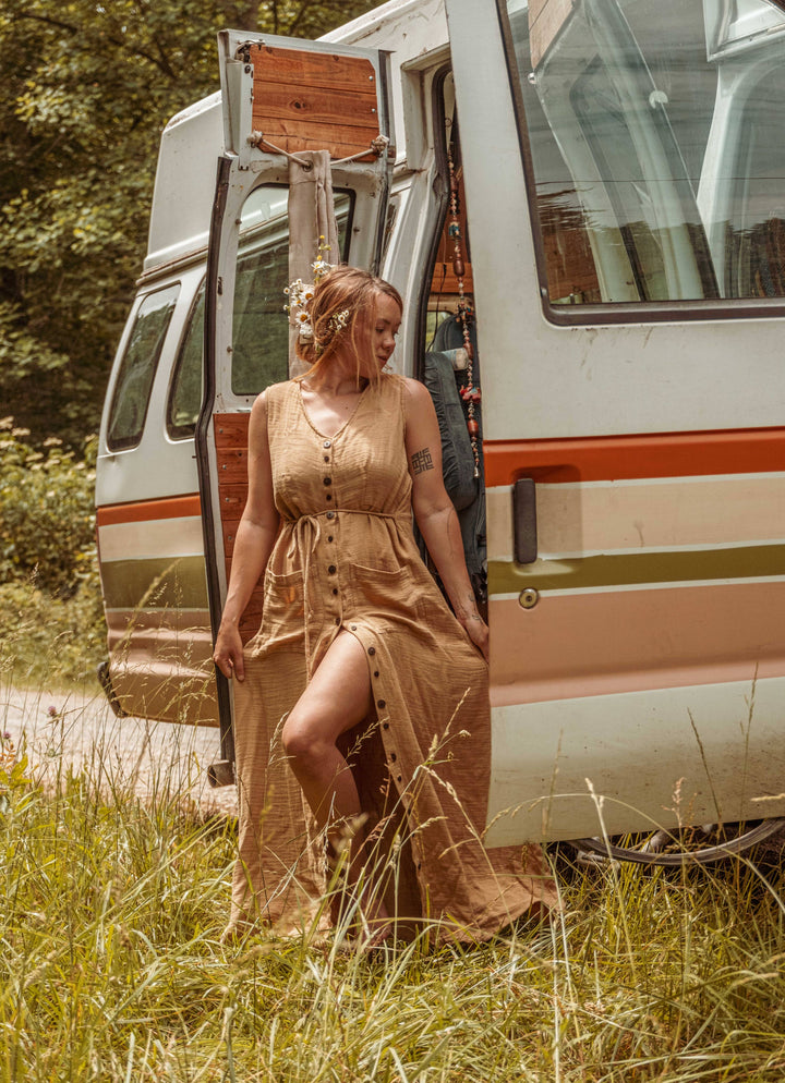 Organic Bamboo Cottage Core Button Down Dress