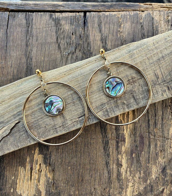 Abalone Shell &amp; Gold Hoop Earrings