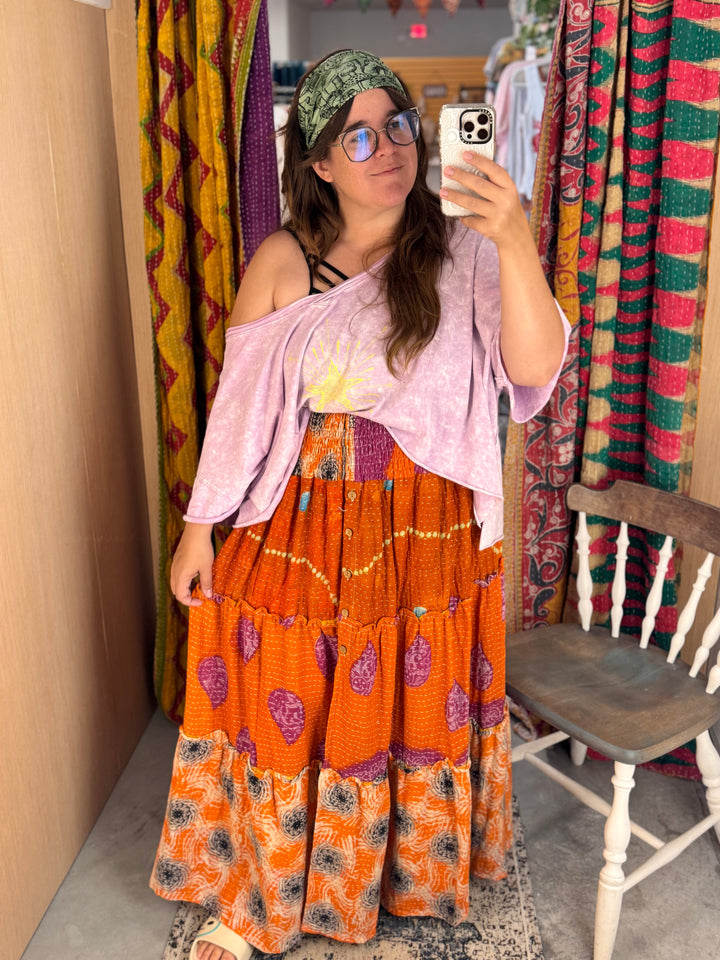 Sunset - Kantha Monarch Maxi Skirt OOAK