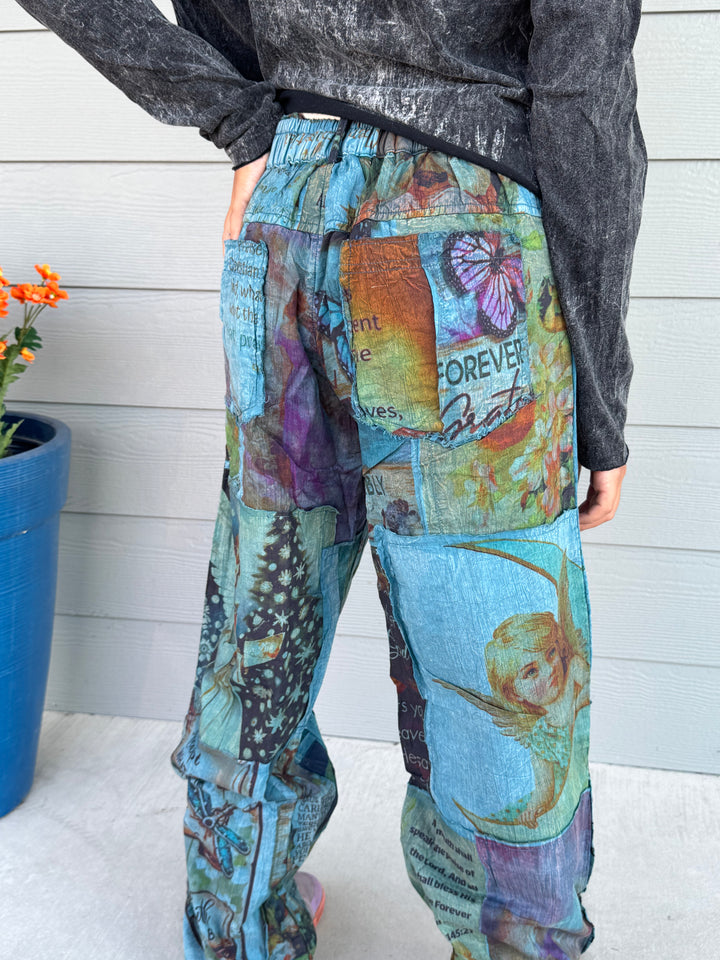 Teal Butterfly Print Pants - Paper Lace