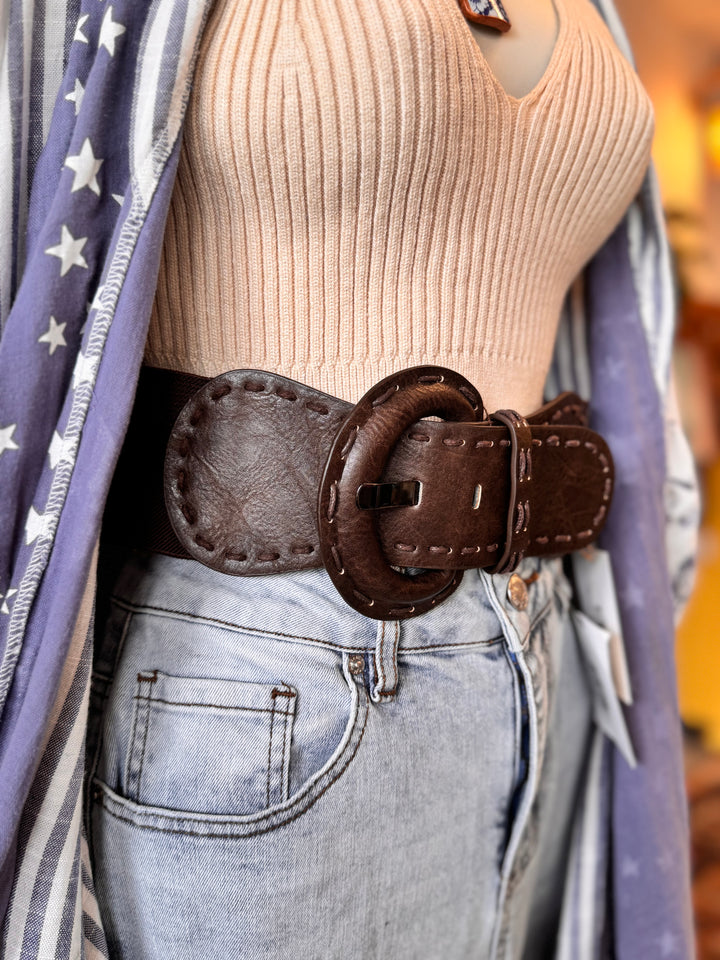 Distressed Look Wide Stitch Belt