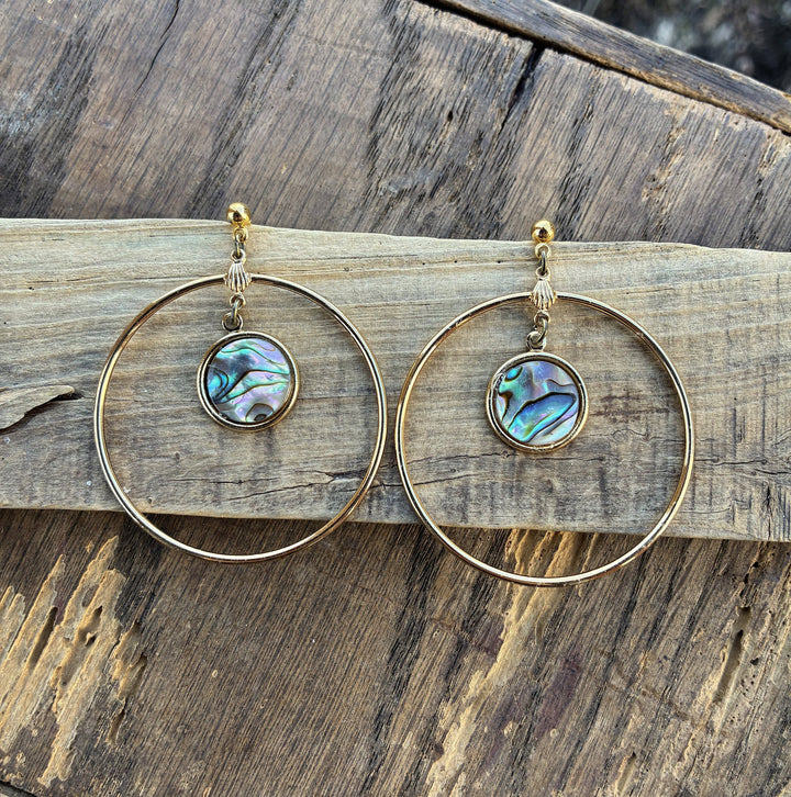 Abalone Shell &amp; Gold Hoop Earrings