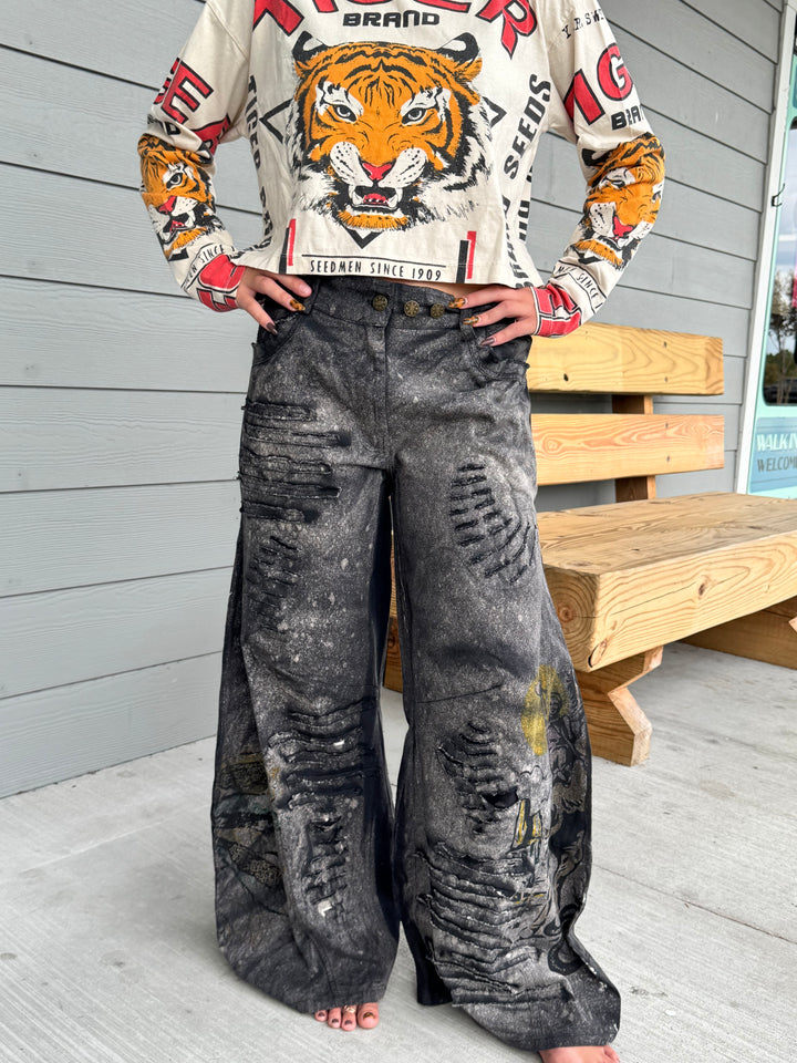 Black Wide Leg Pants with Paint Splash