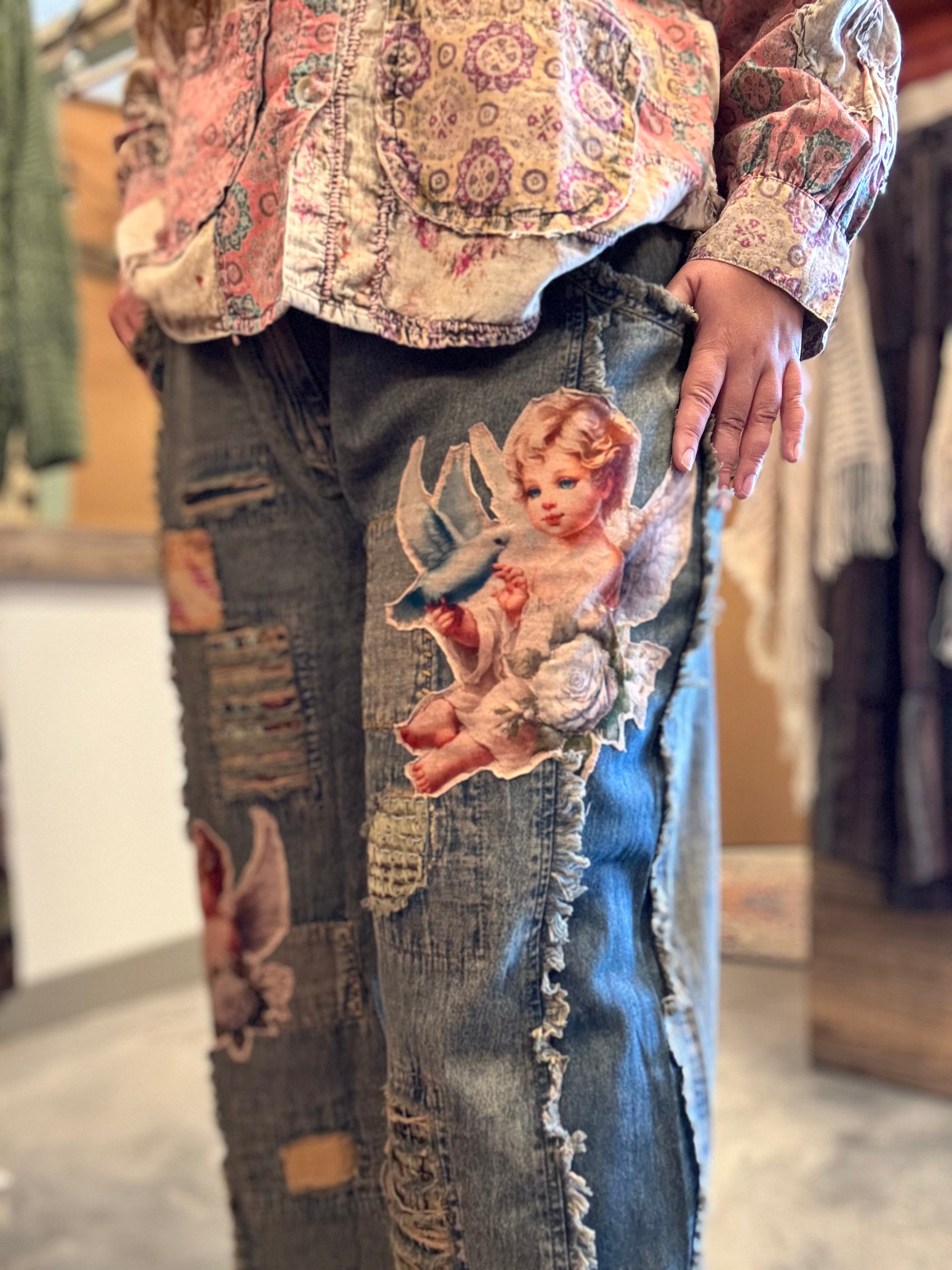 Angel Jeans with Cherub Appliqué - Paper Lace – Blair's Boutique