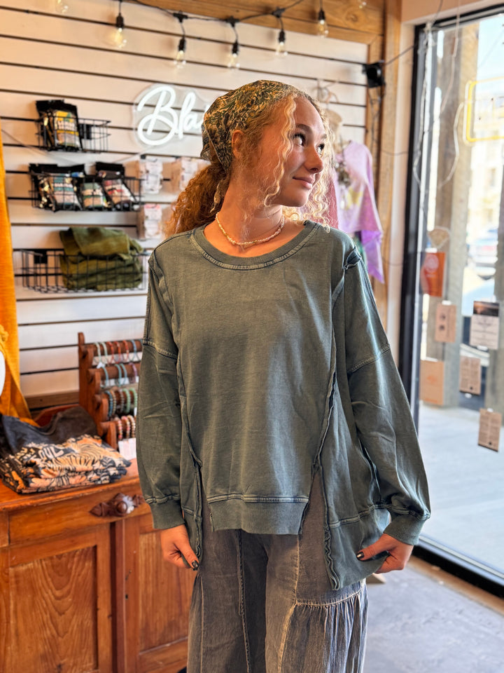 Hi Lo Fleece Long Sleeve Top with side slits