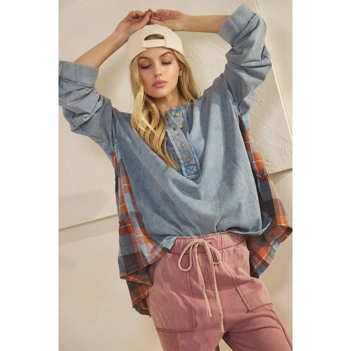 Rustic Charm Plaid Contrast Top