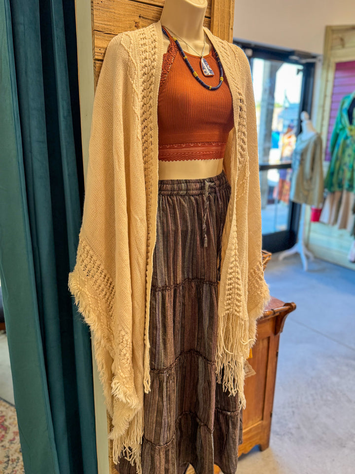 Open Work Frayed Border Bohemian Ruana