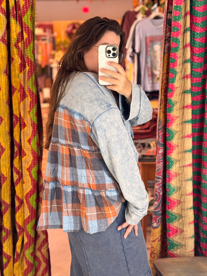 Rustic Charm Plaid Contrast Top
