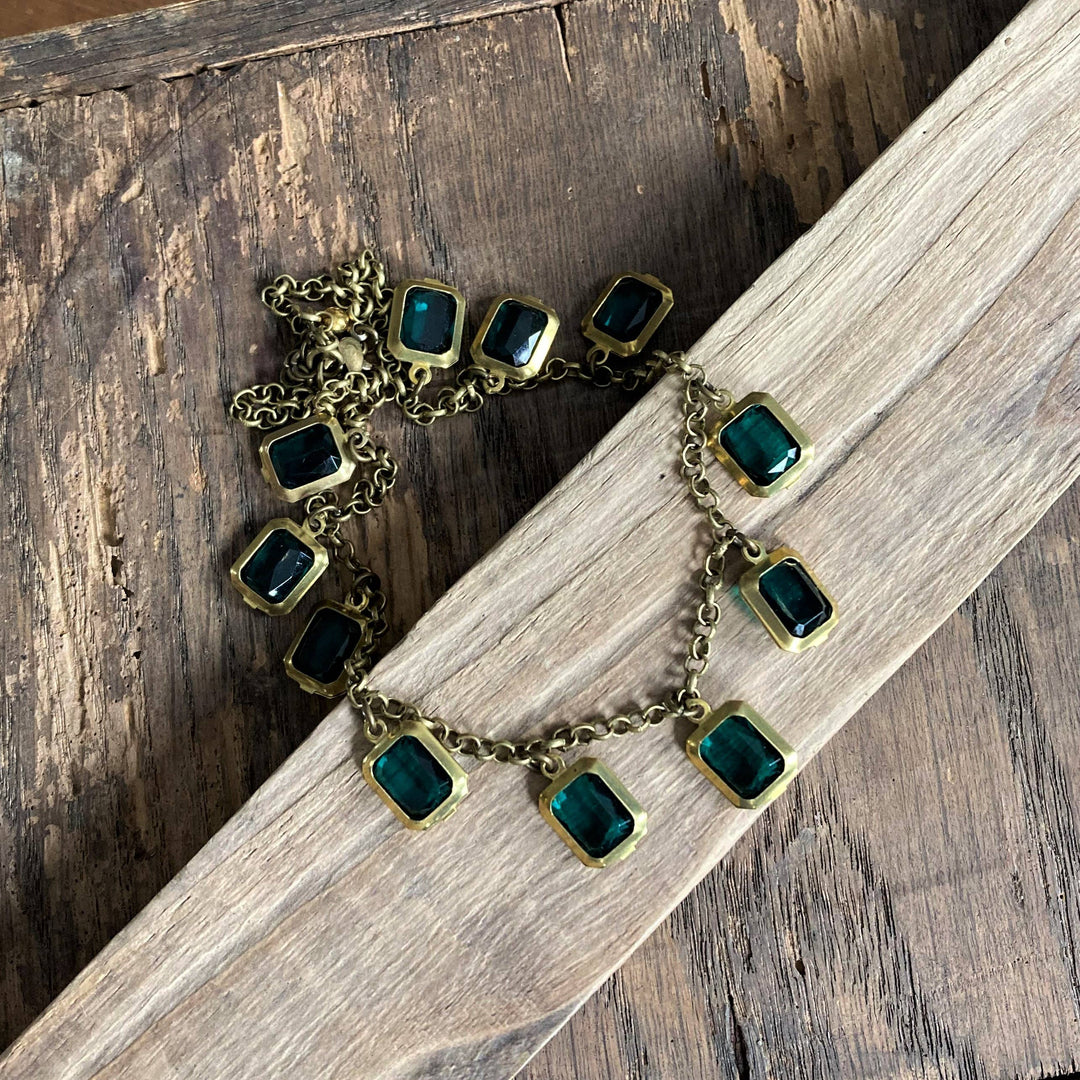 Emerald Jewel Brass Choker Necklace