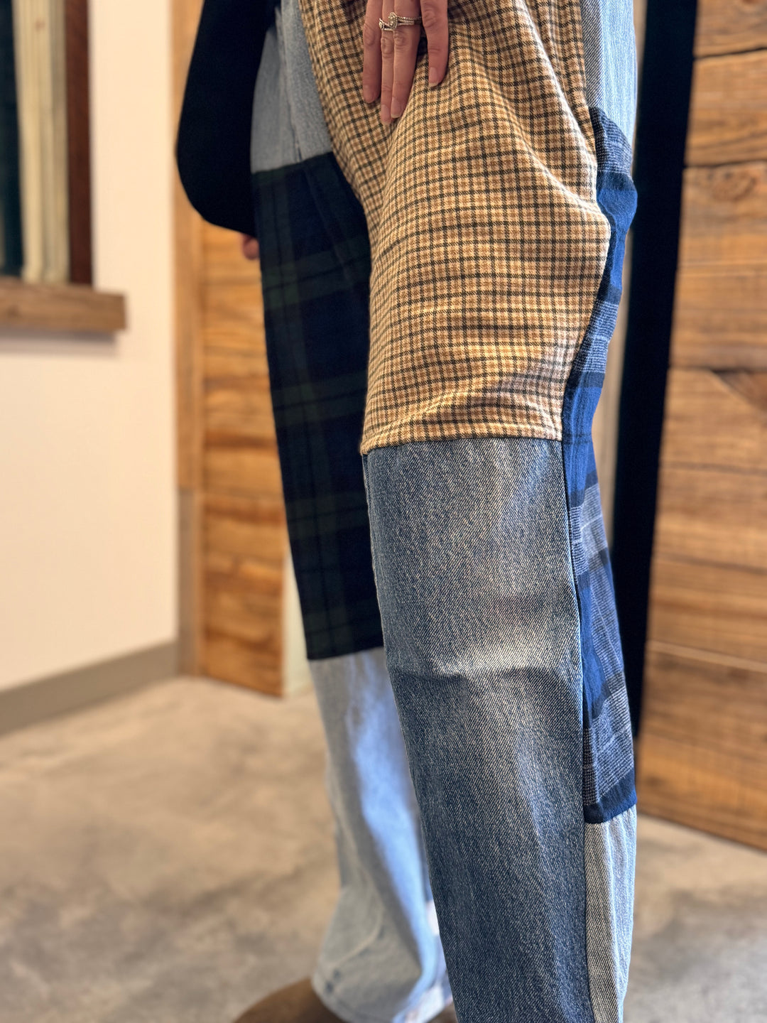 Flannel & Denim Combo Pants - S/M