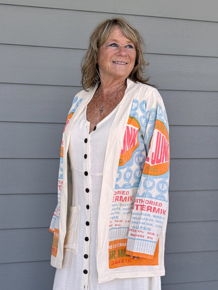 Vintage Sack Cotton Long Cardigan with pockets