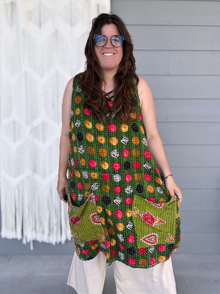 Cuts of Green - Kantha Apron Dress OOAK