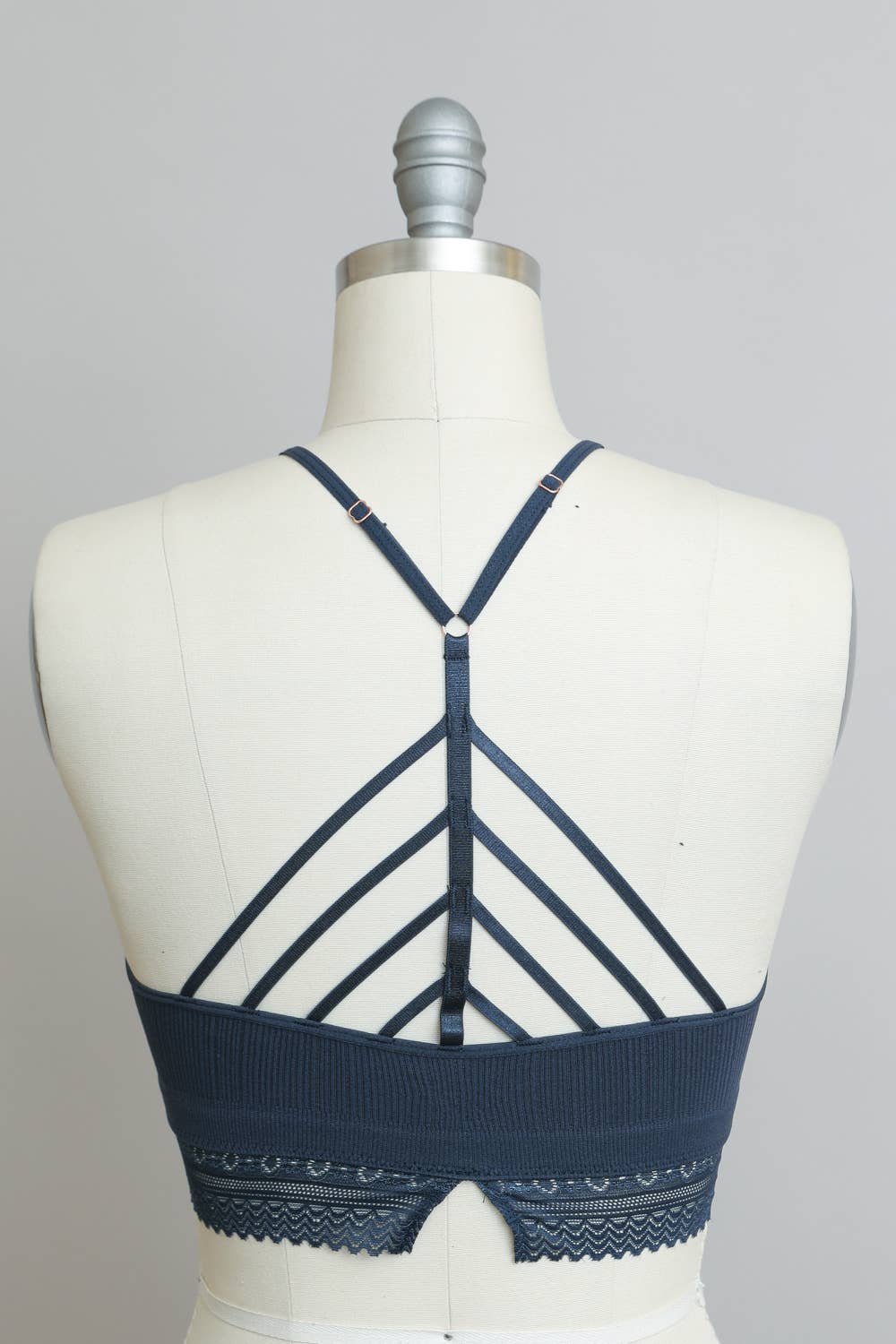 High Neck Crochet Lace Trim Bralette - Gray Blue