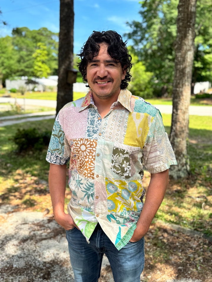Cotton Patchwork Short Sleeve Shirt