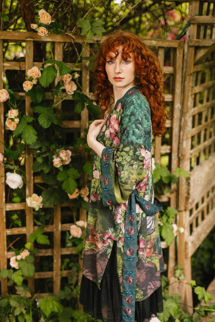 The Daydreamer Matinée Duster Kimono w/ Roses &amp; Rabbits