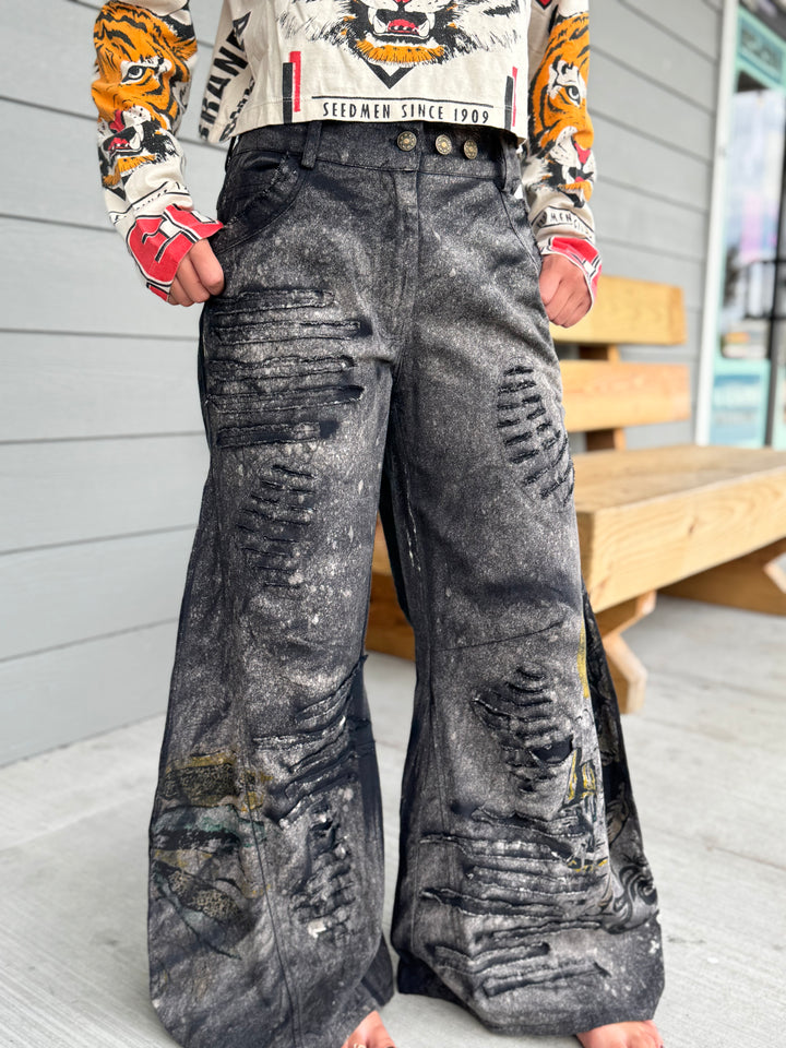 Black Wide Leg Pants with Paint Splash