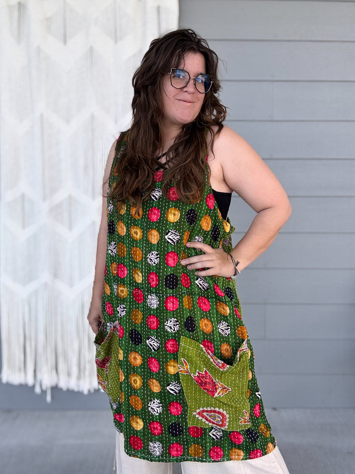 Cuts of Green - Kantha Apron Dress OOAK