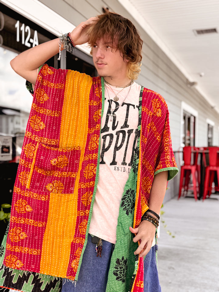 Joyful Rose - Kantha Ruana OOAK