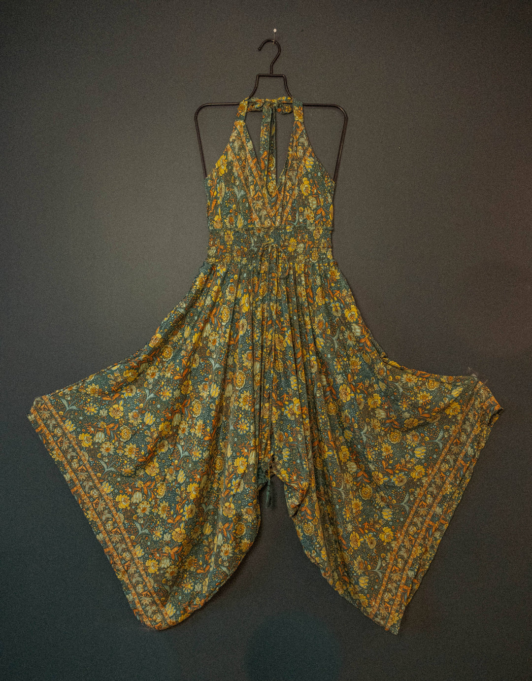 Hippie Boho Style Fairy Silk Jumpsuit, Floral Flowy Outfit