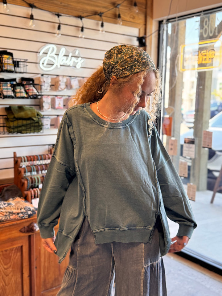 Hi Lo Fleece Long Sleeve Top with side slits