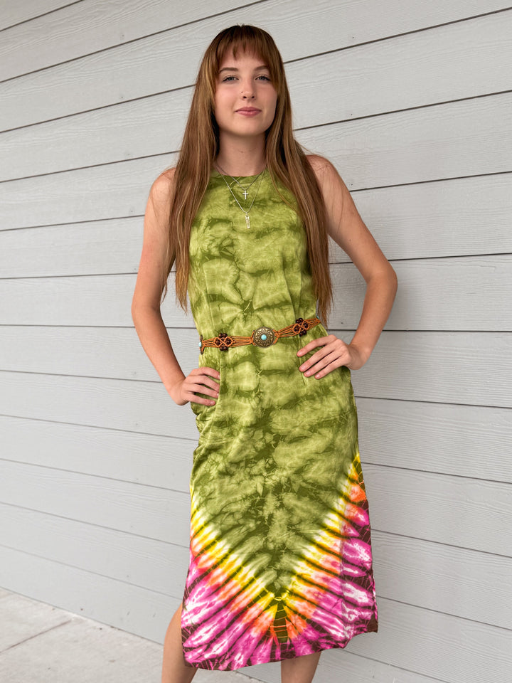 Sage and Raspberry Midi Dress